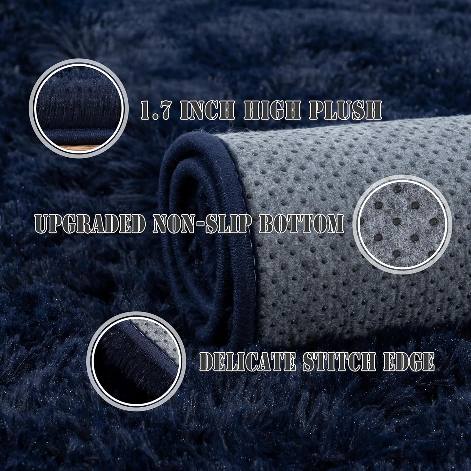 8x10 Large Area Rugs for Living Room, Ultra Fluffy Shag Rug for Bedroom, Modern Plush Soft Carpet for Girls Boys Kids Room Dorm Fuzzy Non Slip Rug for Home Decor Aesthetic, Dark Blue