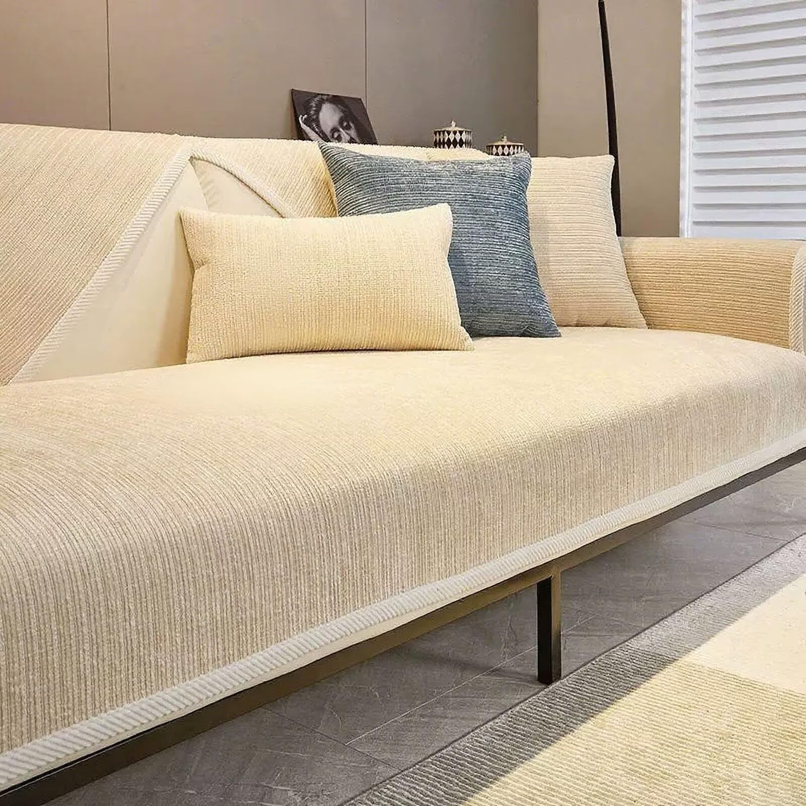 Edumov Soft Sofa Cover Universal Non-Slip L Shape Sofa Slipcovers 2 3 4 Seater Thick Chenille Fabric Corner Couch Covers Washable Sofa Cushion Covers Sofa Protectors for Dogs Pets CatsBeige,90x160cm