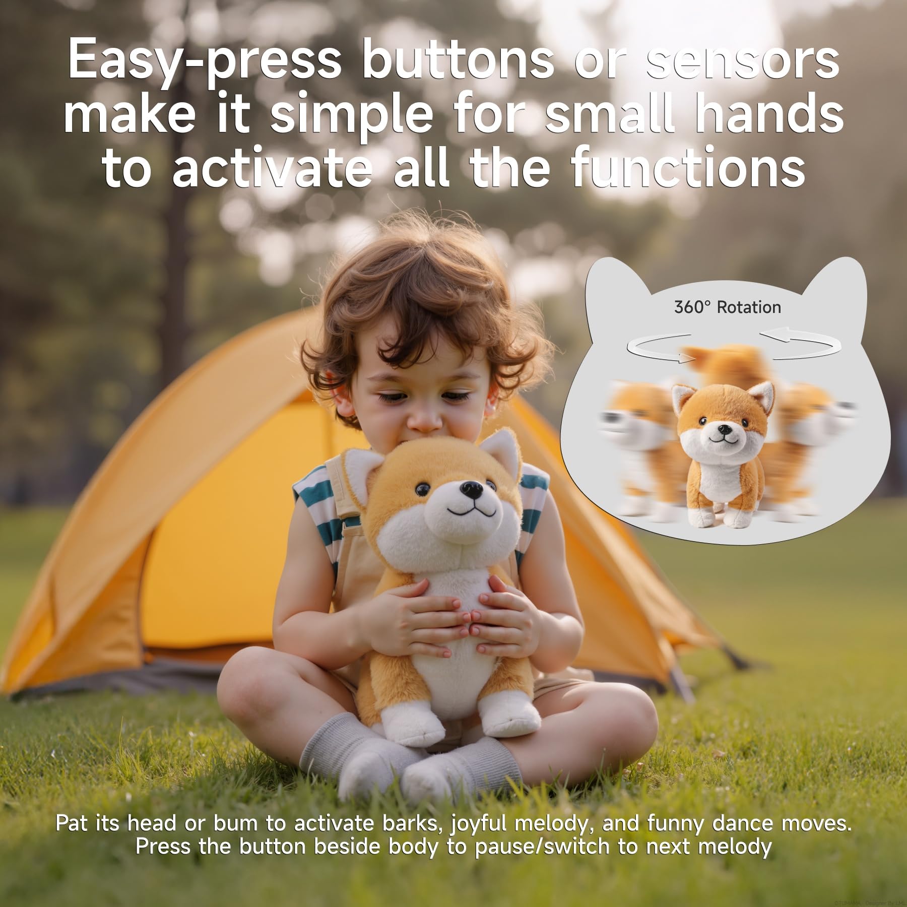 eJog Pup Barking Singing Dog, Spins in Circles Plush Toy Puppy, Interactive Toy Dog, Electronic Musical Stuffed Animal - Image 4