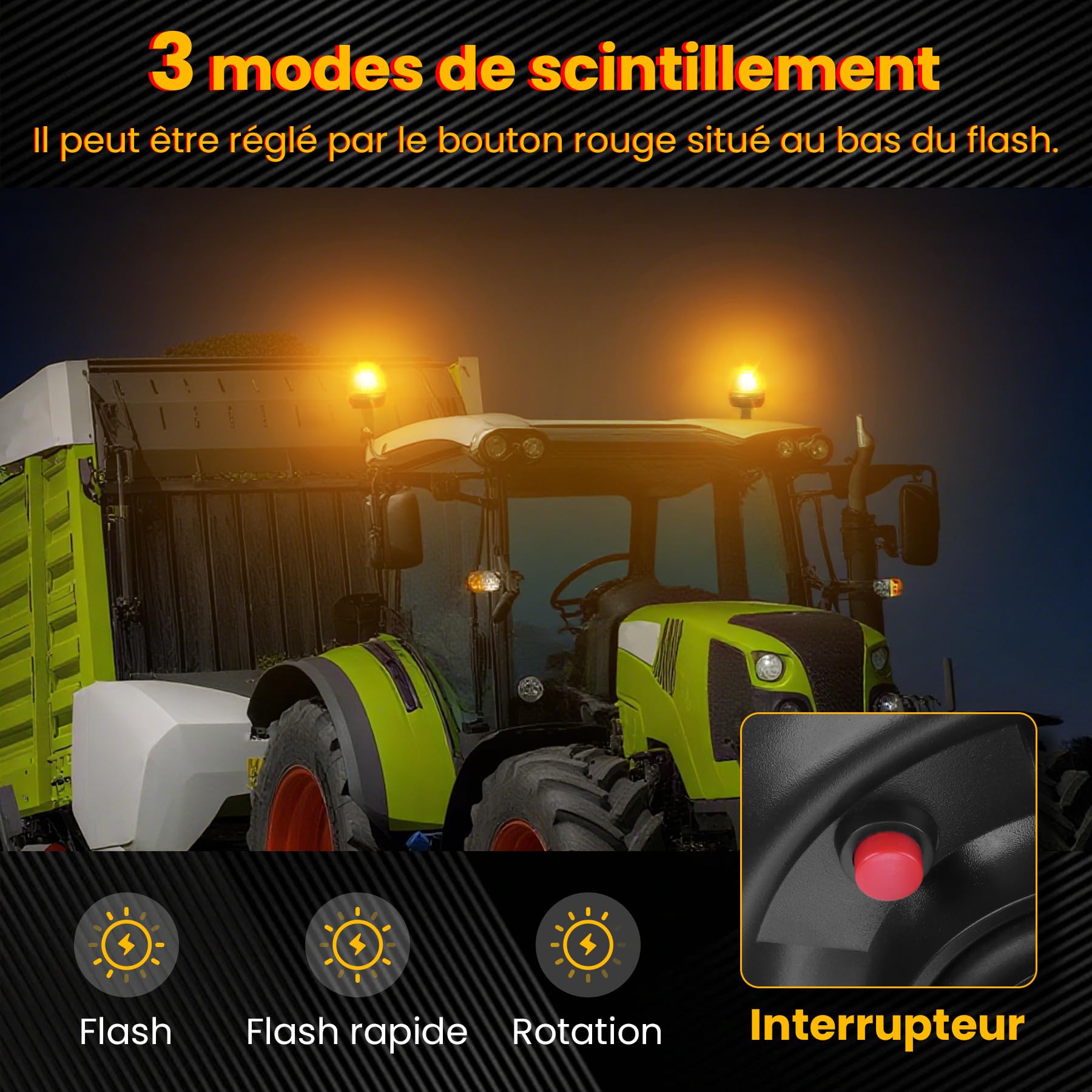 2pcs Gyrophare LED - 2x60LED Lumière Stroboscopique d'Avertissement d'urgence, Homologation E9 pour Camion Tracteur Caravane (Orange)