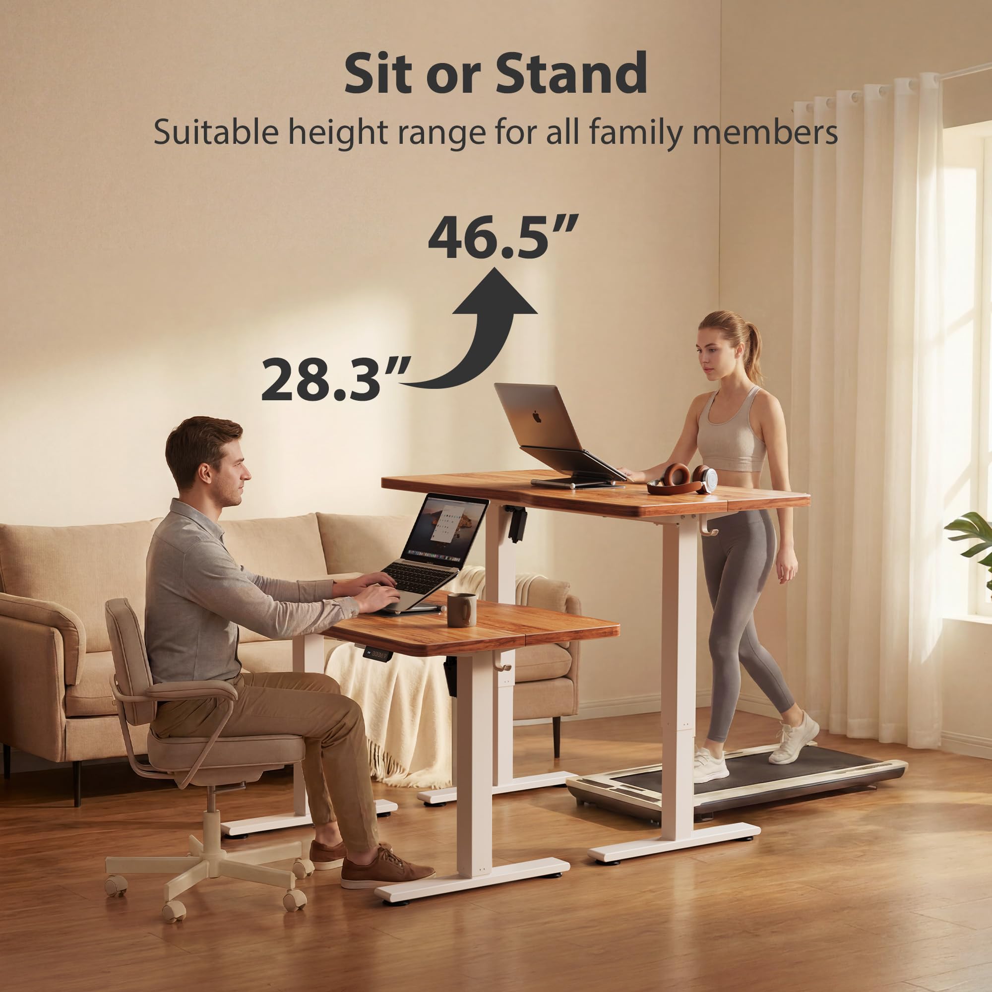 Cubiker Standing Desk, 55x28 Inches Sit Stand Home Office Desk, Electric Stand up Desk, Adjustable Desk with Splice Board, White Frame/Light Rustic Top view 6