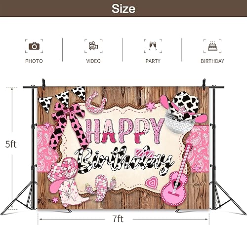 Miniatura 9 de Omifly Fondo de feliz cumpleaños de vaquero occidental para niños y hombres, 7 x 5 pies, fotografía de pared, tablero de madera rústica, rodeo de