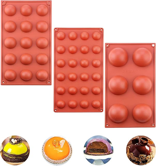 KK STRONEX 3 Sizes Silicone Moulds - Chocolate Ball Mould, Set of 3 Semi Sphere - Chocolate Mould for Making Hot Chocolate Bombs, Cake Decoration, Jelly, Pudding, Dome Mousse - Dishwasher Safe
