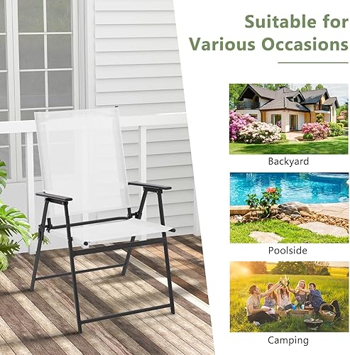 Miniatura 9 de Giantex Juego de 2 sillas plegables para patio, sillas de comedor portátiles al aire libre con marco de metal inoxidable, para césped, porche