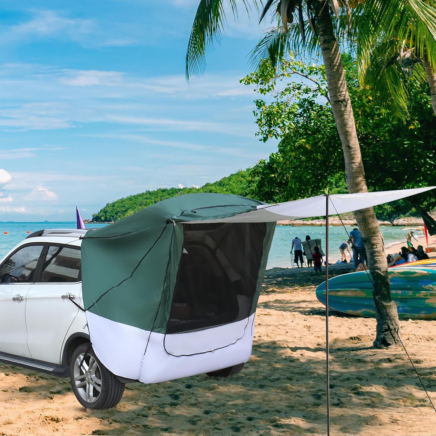 SUV Camping Tent for Camping - Waterproof Car Tailgate Shade Awning with Screen Net - Universal Rear Tent - Easy to Set up