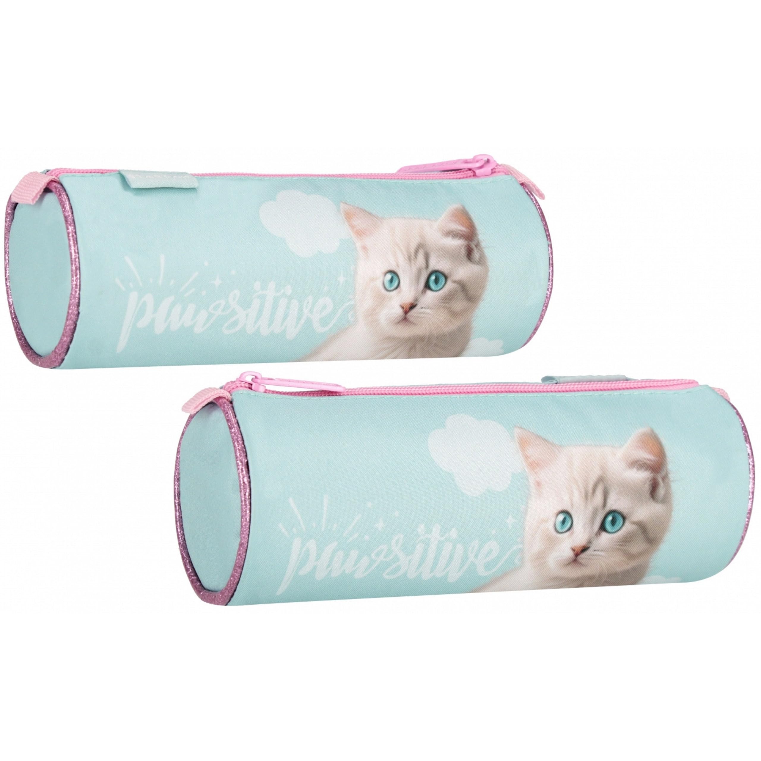 sarcia.eu School Girl's Pencil case, Round, Tube Shape, Pouch for Accessories, in Cats, Blue 22x8x8cm (Kitten Round) - Image 4