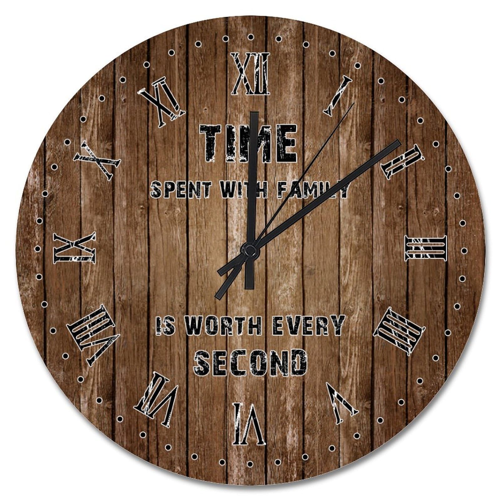 Horloge murale en bois marron pour cuisine et salon chic de 38cm