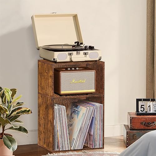 Miniatura 69 de LEYAOYAO Estantería de 10 cubos, estantería ancha moderna de 3 niveles con patas, estantería de madera de mediados de siglo, estuche grande rosa,