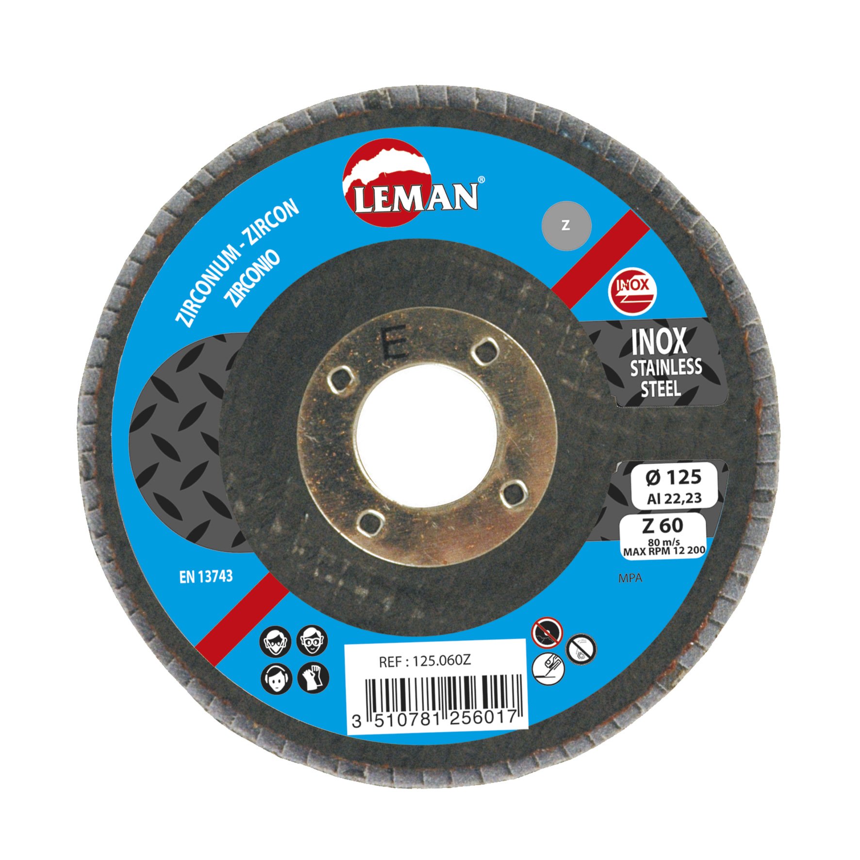 Leman 125.100Z Disque à lamelle bombé en Zirconium 125 x 22,23 mm Grain 100 (unité-1)