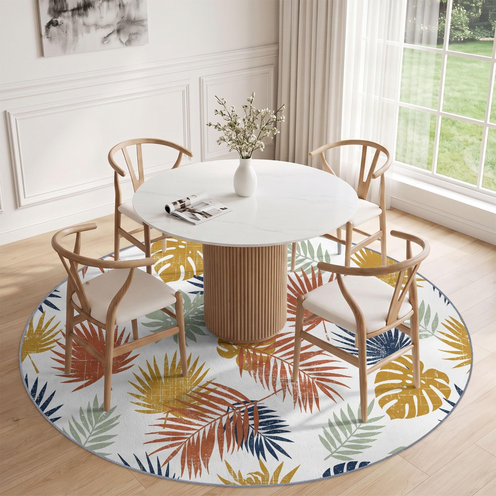Tropikalny Rustykalny Dywan Salon 160 cm Liść palmowy Monstera Liść Roślina Wielokolorowy Okrągły Można Można Można prać w pralce | Sypialnia Rugs, dywanik na łóżko, antypoślizgowy, dywanik do