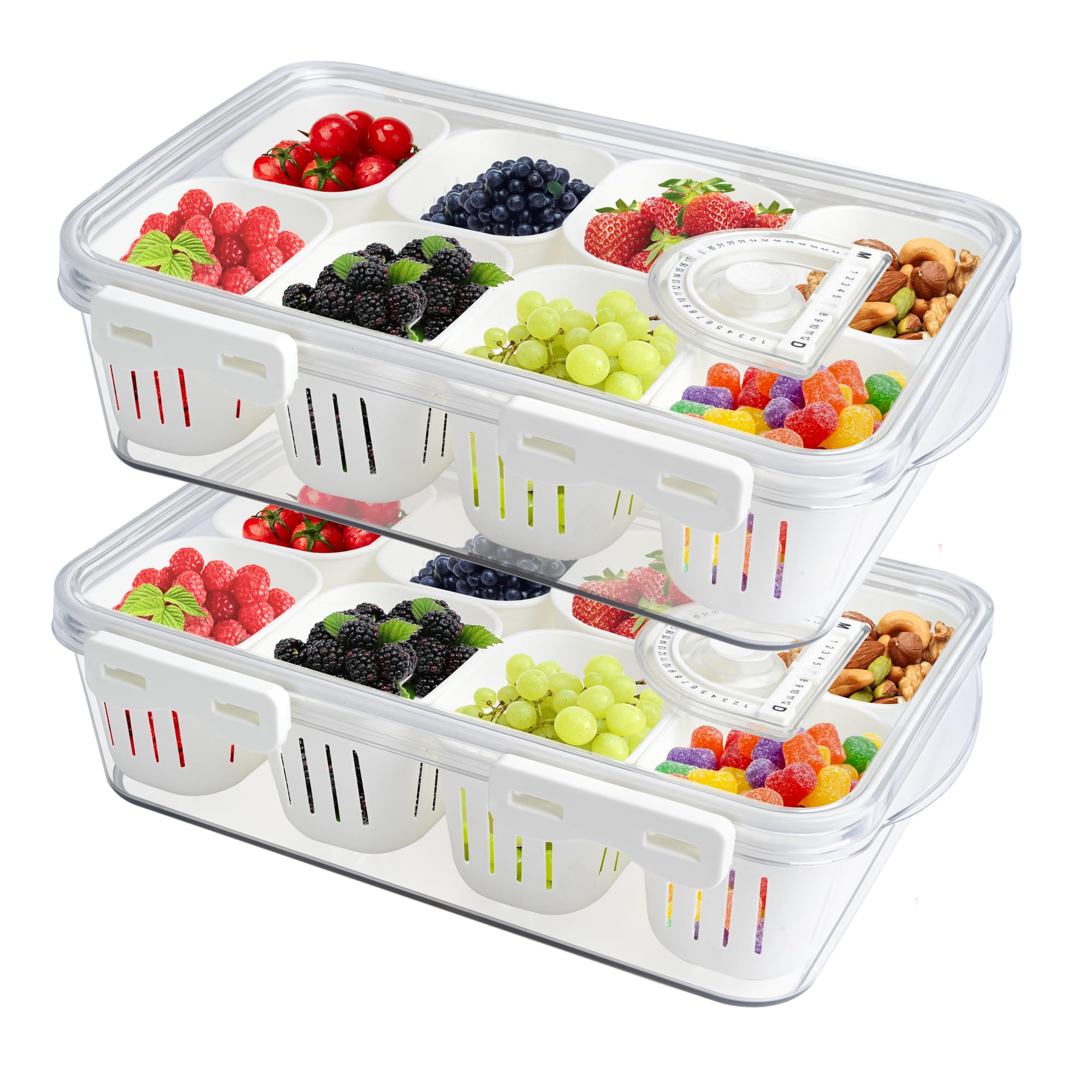 MineSign 2Pack Stackable Snackle Box Divided Food Serving Tray with Lids Clear Storage Containers with Dividers for Fridge Pantry Freezer Portable Snack Box for Candy Nuts Spice
