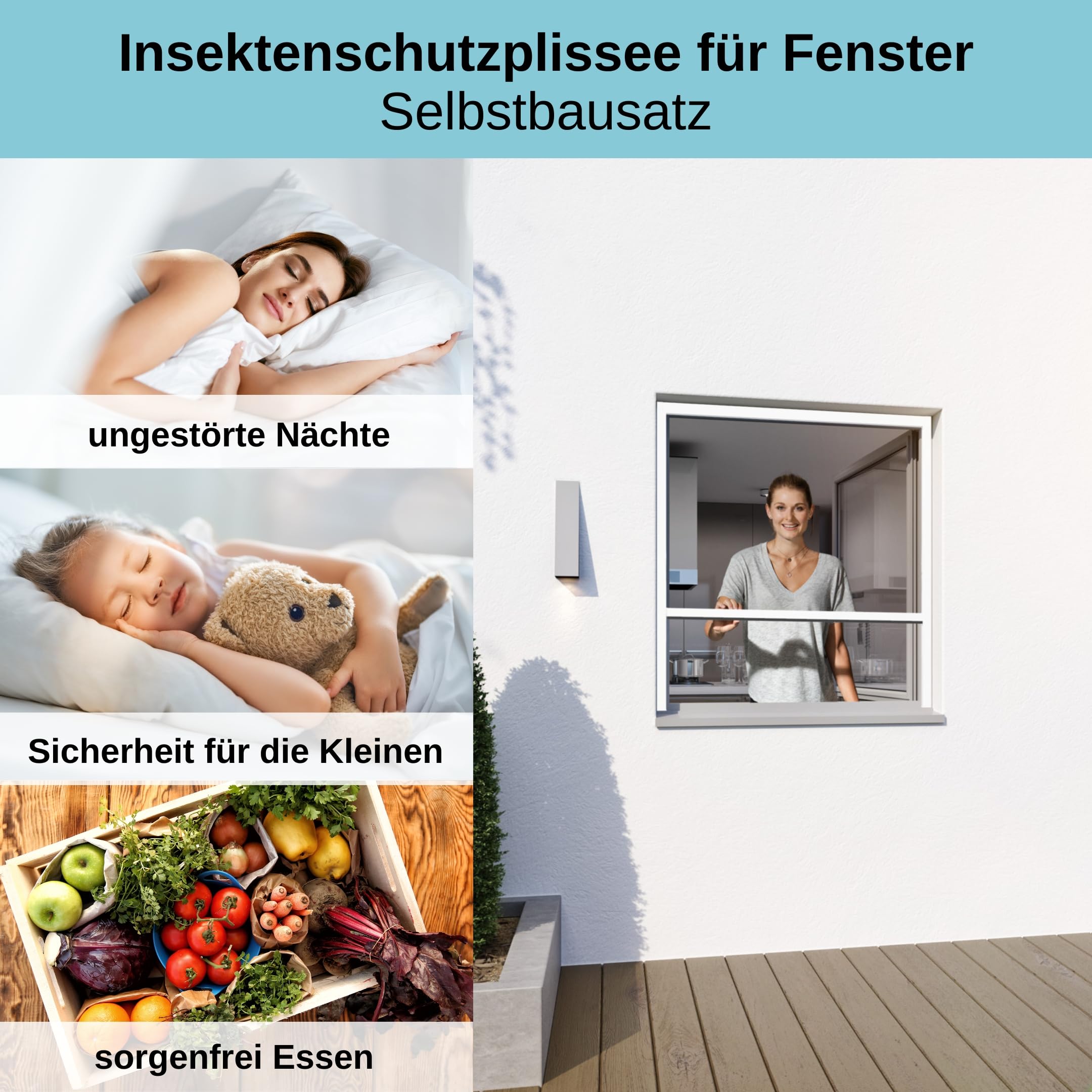 Wip Insektenschutz Plisseefenster - weiß - 100 x 120 cm - Fliegengitter Fenster, Mückenschutz, Insektenschutzgitter, Fliegenschutz, Mückengitter - ohne bohren - individuell kürzbar