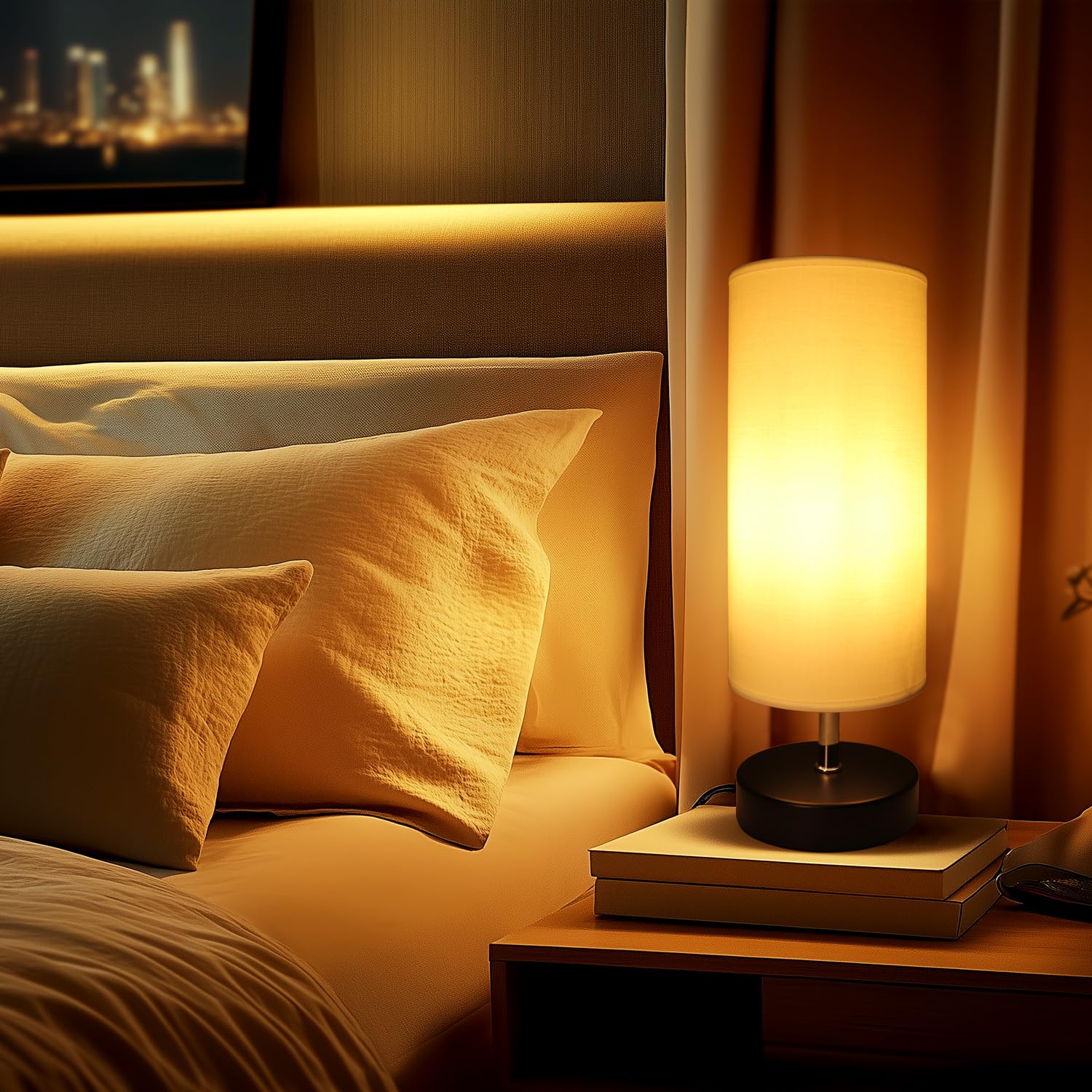 Lampka nocna biała z żarówką 6 W, oprawa E27 z przełącznikiem kablowym, 3 temperatury barwowe 3000 K/4000 K/6500 K z funkcją pamięci, nowoczesna lampa stołowa LED do sypialni, salonu