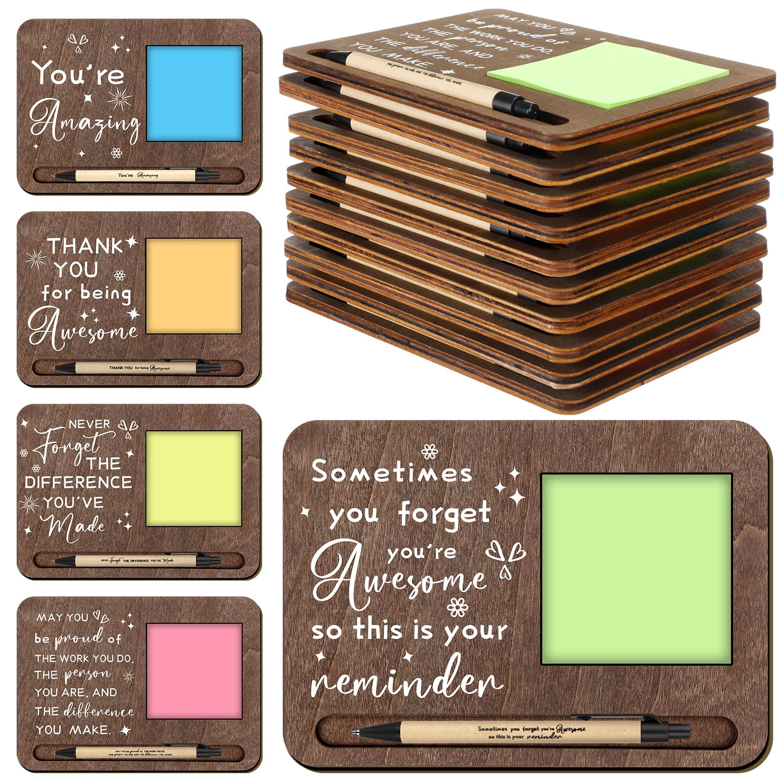 Kosiz 10 Set Wooden Sticky Note Holder Kit, Employee, Brown