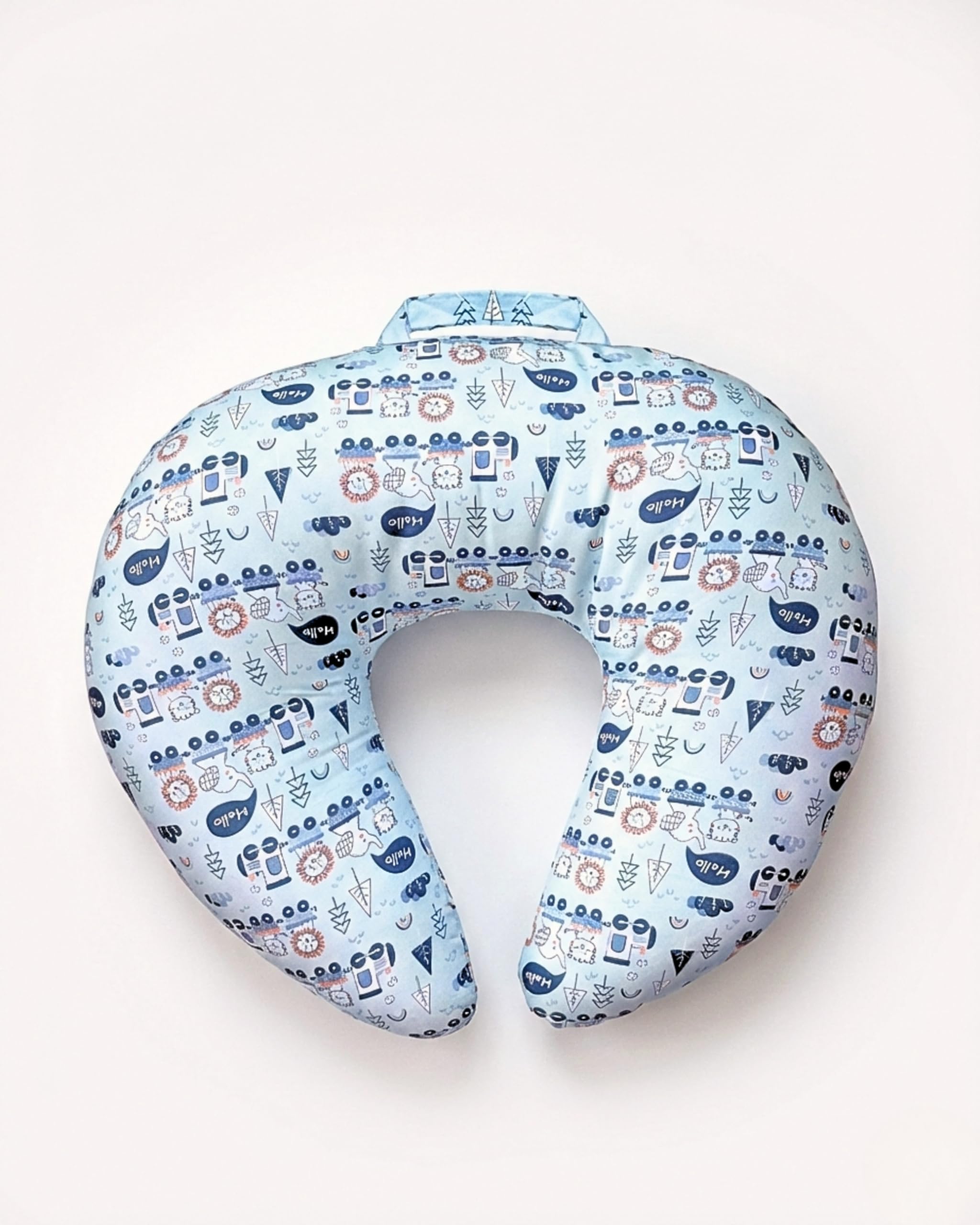Nursing Feeding Pillow | U-Shape Feeding Cushion for Breastfeeding & Bottle | Soft Portable Support Pillow with Carry Handle (Train_Animal_Blue)-image-49