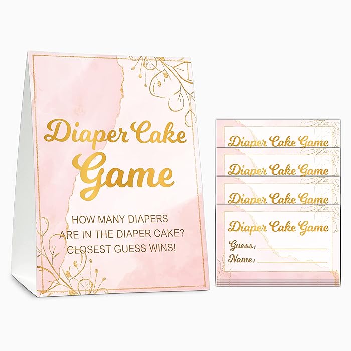 Buy Baby Shower Game Set, Diaper Cake Games(1 Standing Sign + 50 Guessing Cards), Watercolor