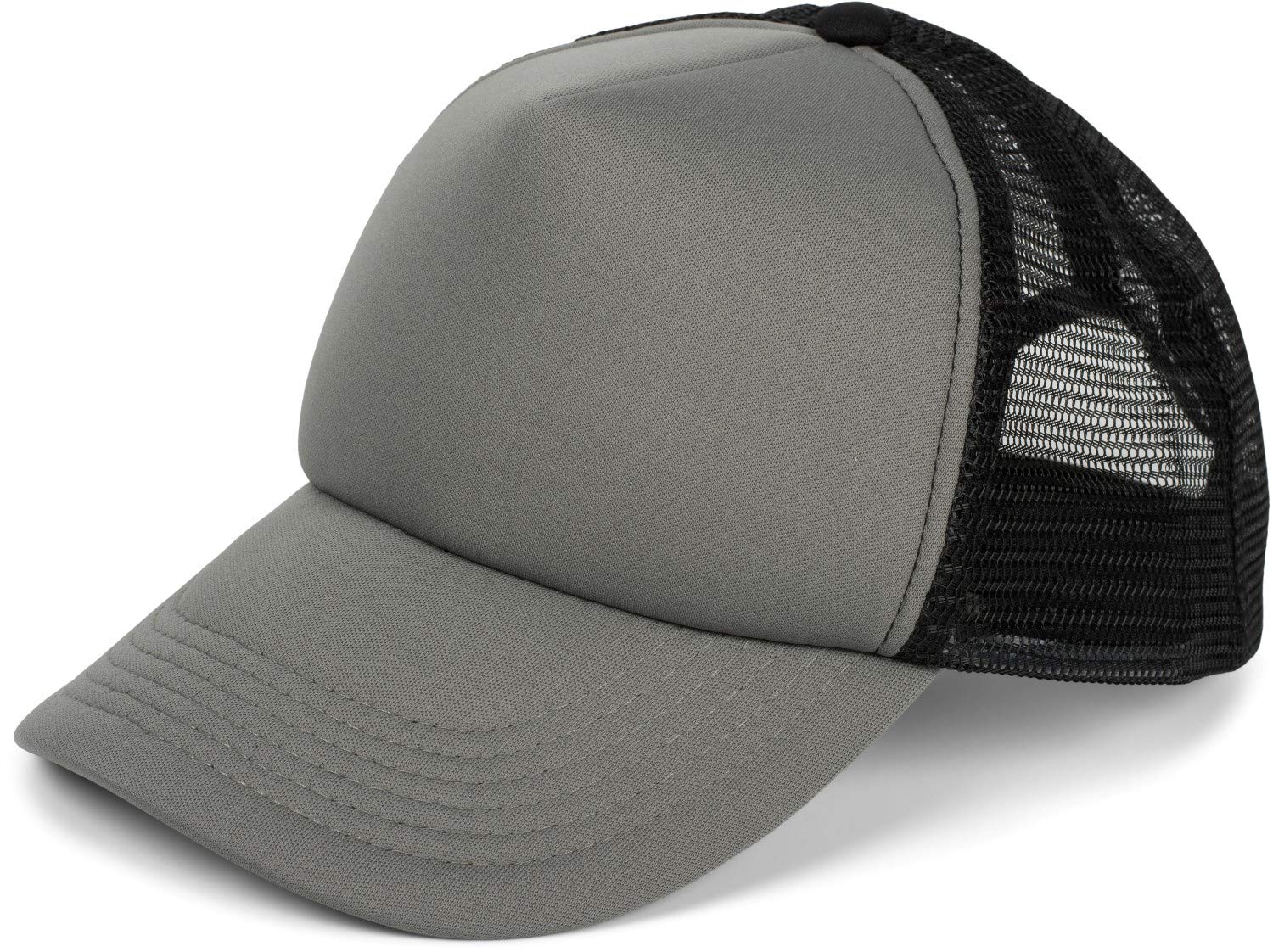 Stylebreaker Unisex Grey-Black 5-Panel Mesh Cap, Trucker Baseball Cap, Adjustable Click And Snap Closure, Cap 04023007, Colour: