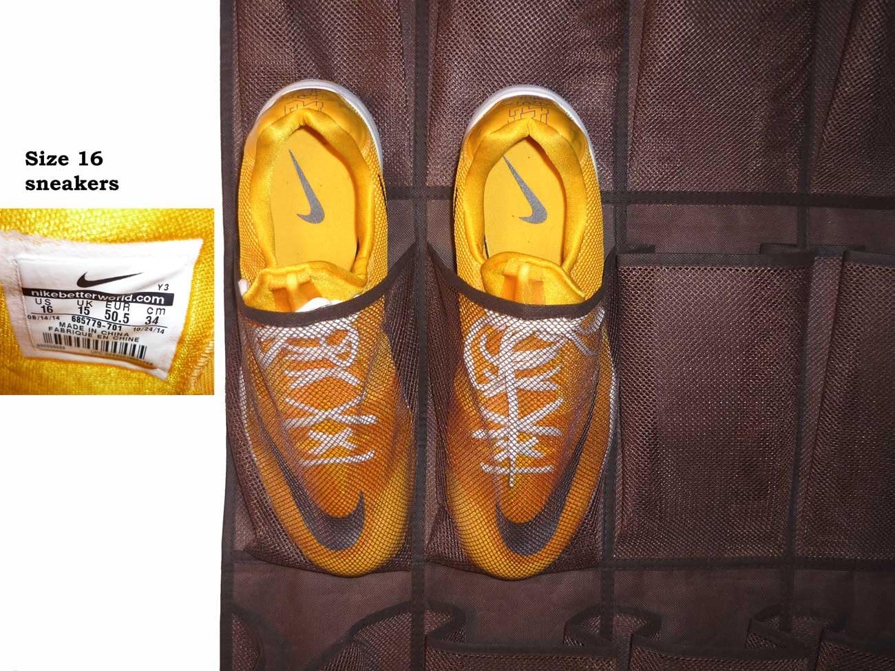 Roomganize Large Over the Door Shoe Organizer for Mens Sneakers (Bison brown)