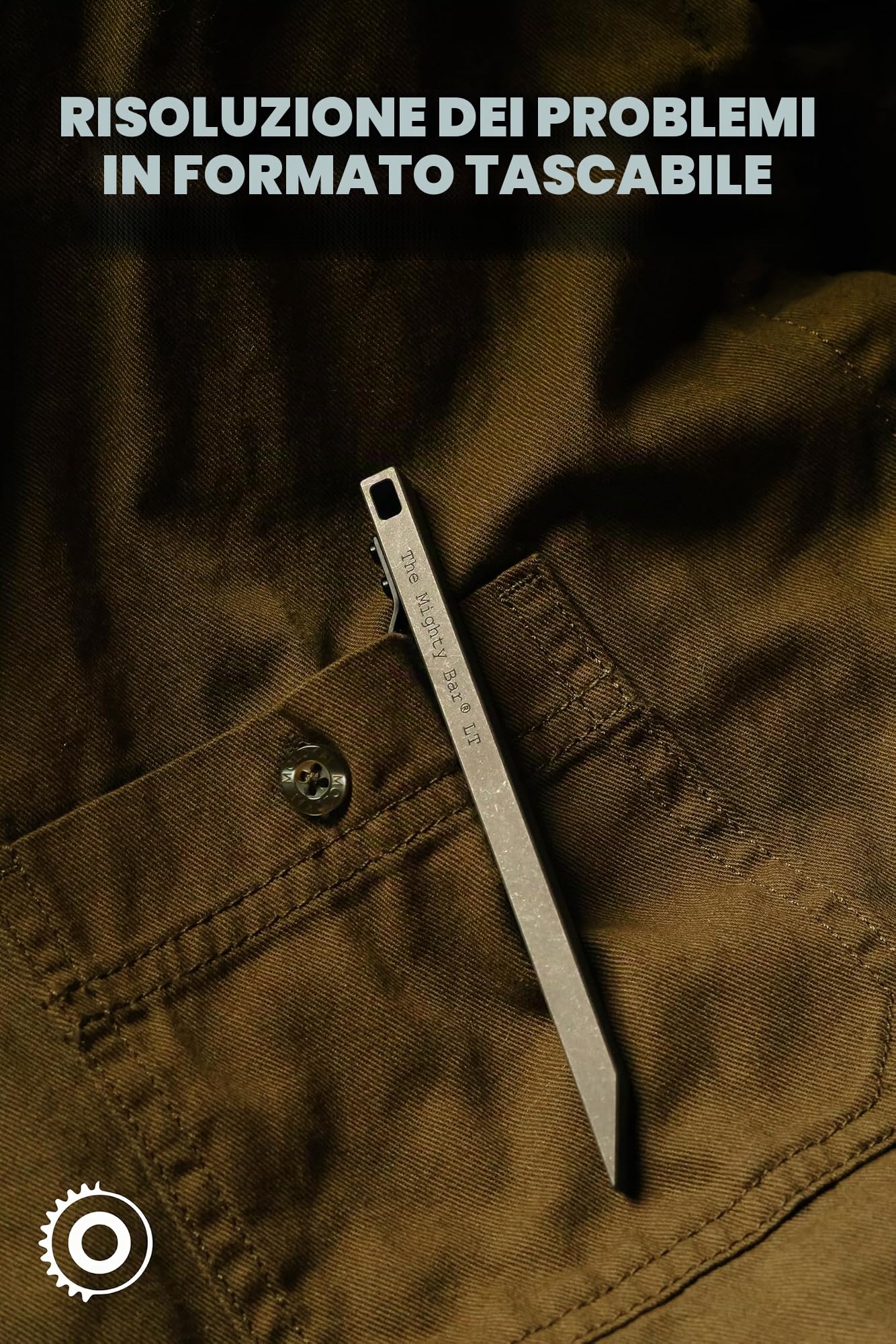 The Mighty Bar LT - Leva/Piede di porco lungo, Edizione Titanio, 12,3 cm, con clip da taschino in acciaio inossidabile per EDC, prodotto da Gear Spool