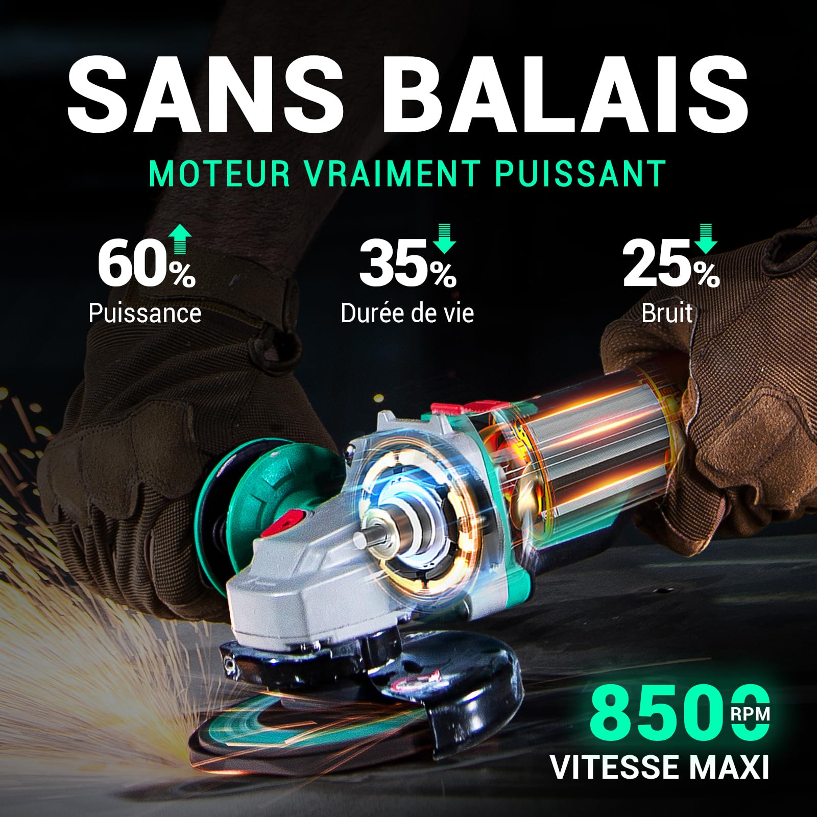 DCA Meuleuse d'angle Sans fil Sans balai 20V, Ø125mm, incl. Batterie 4.0Ah & Chargeur Rapide, 8500 tr/min Meuleuse d'angle avec Capot à Fermeture Rapide, 6 Disques pour Tronçonner, Poncer