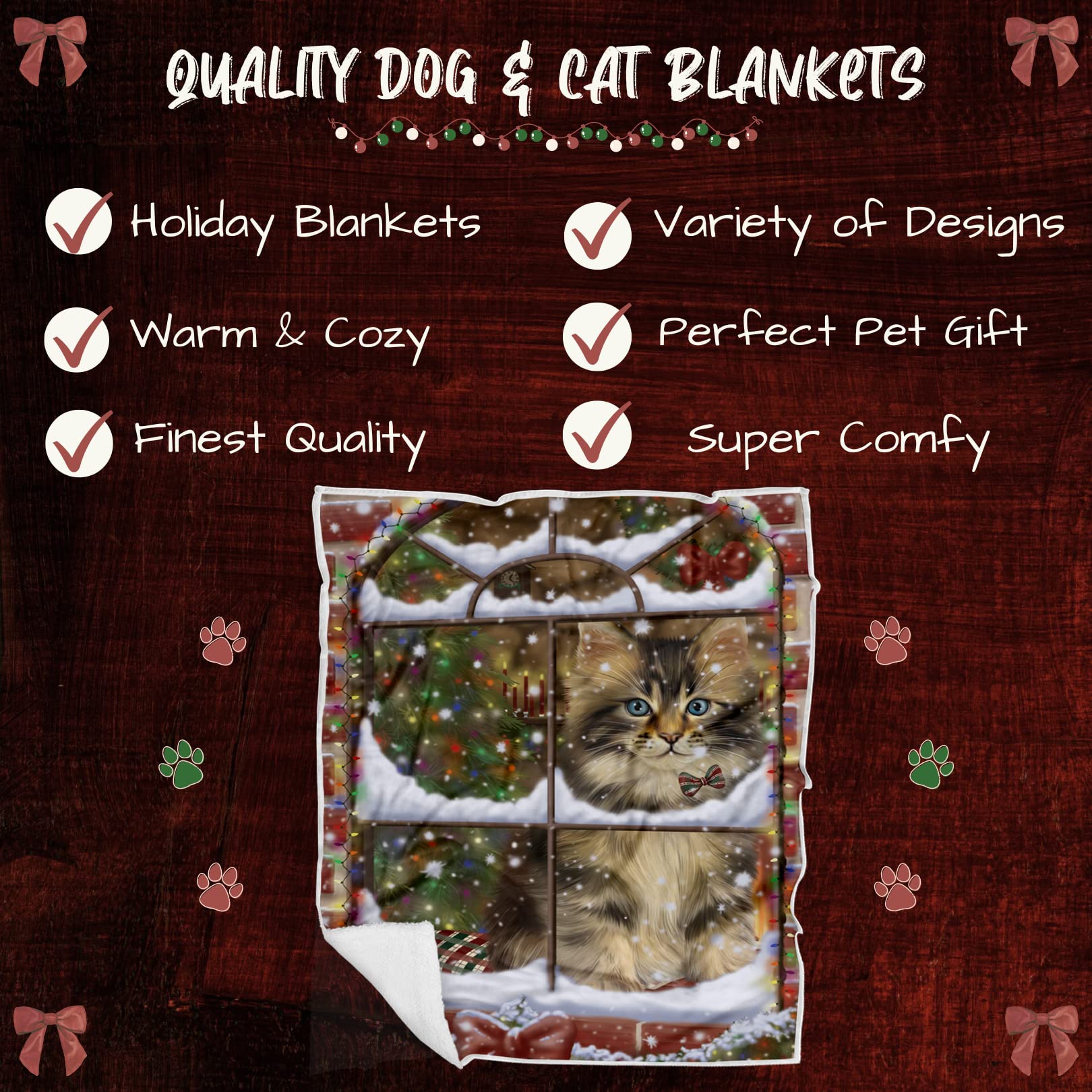 Doggie of the Day Maine Coon Cat Blanket - Please Come Home for Christmas - Super Soft & Warm Pet Theme for Sofa or Bed, Warm Fleece, Sherpa or Woven Material BLNKT157325 (60x80 Fleece)