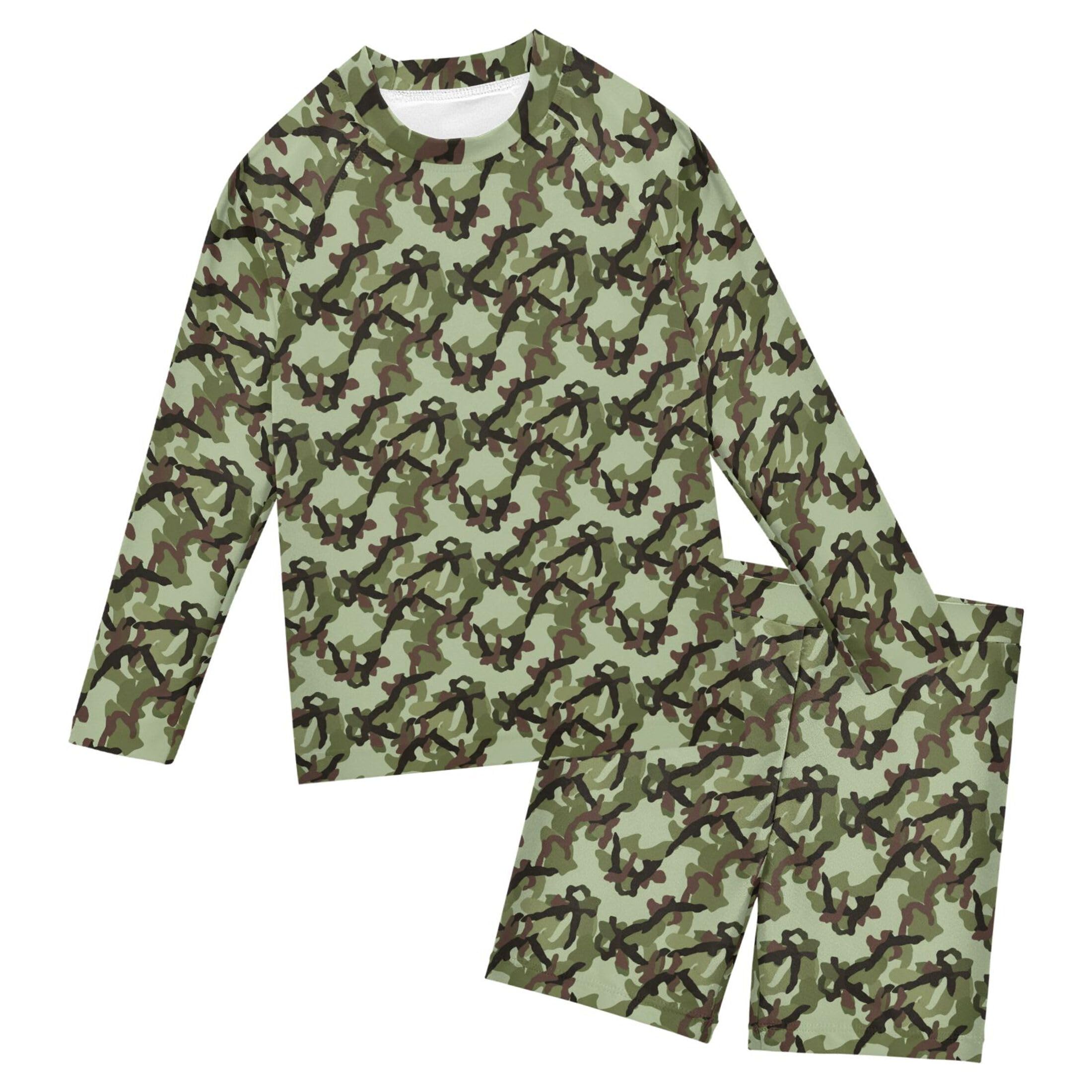 Green Camouflage Baby Boys' Toddler Long Sleeved Rashguard Swim Bathing Suit Set B0405016