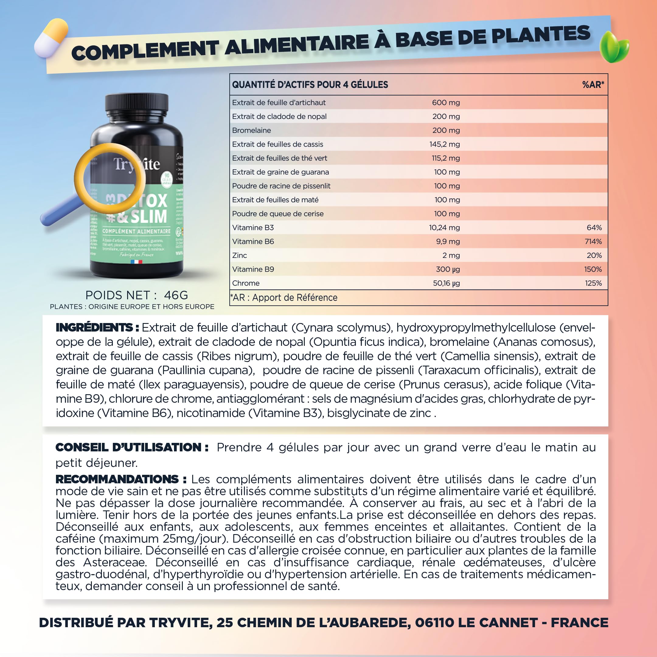 TRYVITE | Formule Minceur | 90 gélules | Fabriqué en France