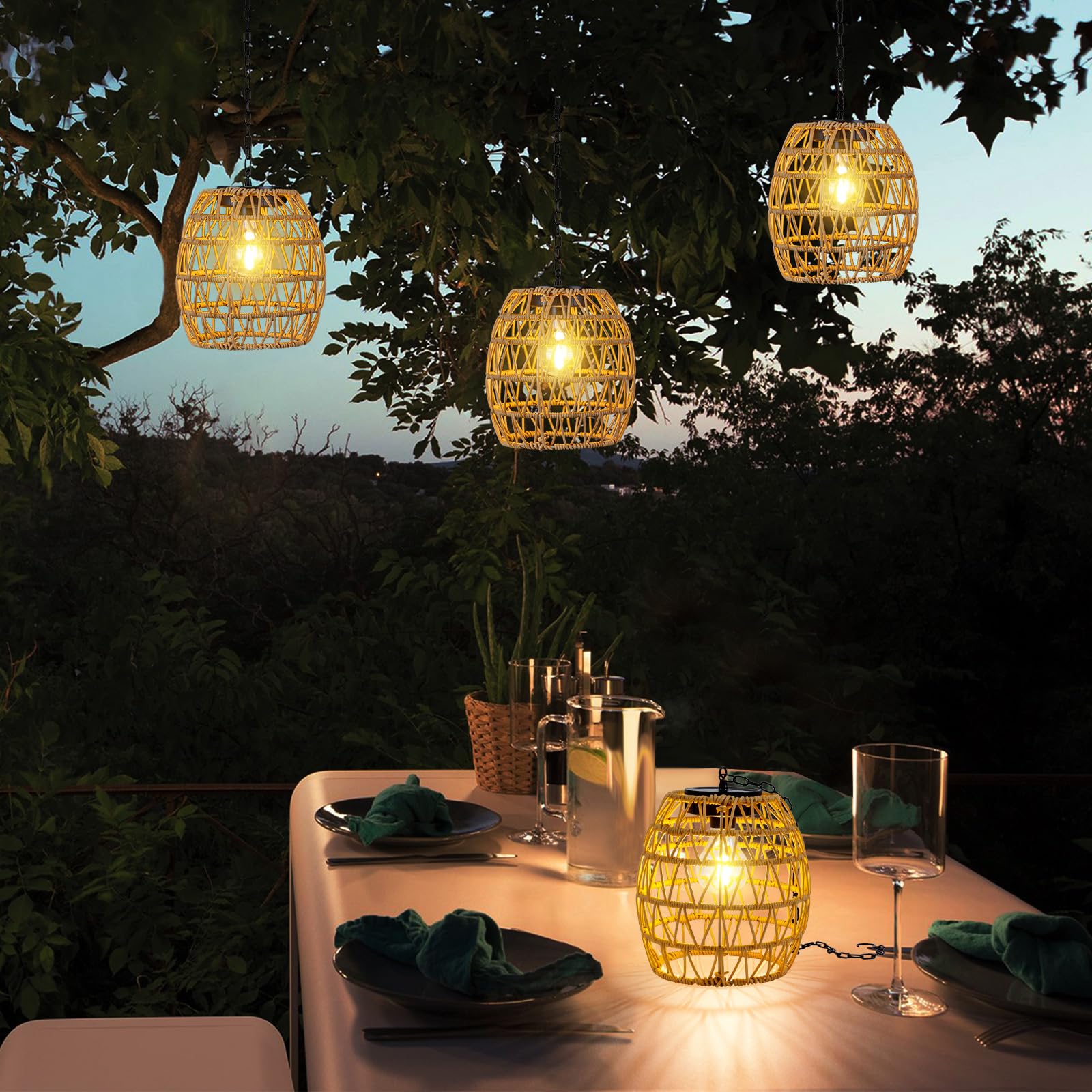 Pearlstar Solarlampen für Außen hängend, Rattan Solarlaterne für Außen wetterfest, Solarleuchten Garten im böhmischen Stil für Balkon, Terrasse, Patio, Hof-Deko