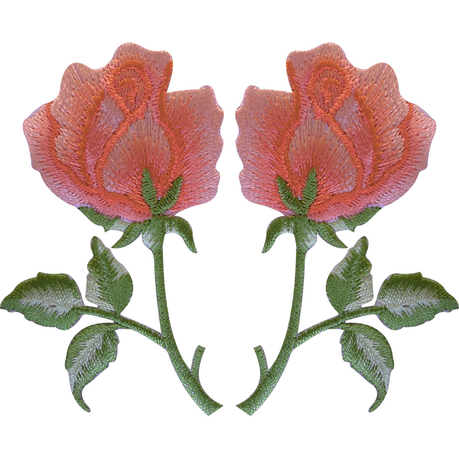 Coppia Di Toppe Termoadesive E Da Cucire Con Rose Pesca Ricamate, 4.5x7 Cm, Per Personalizzare Abiti E Borse - 2