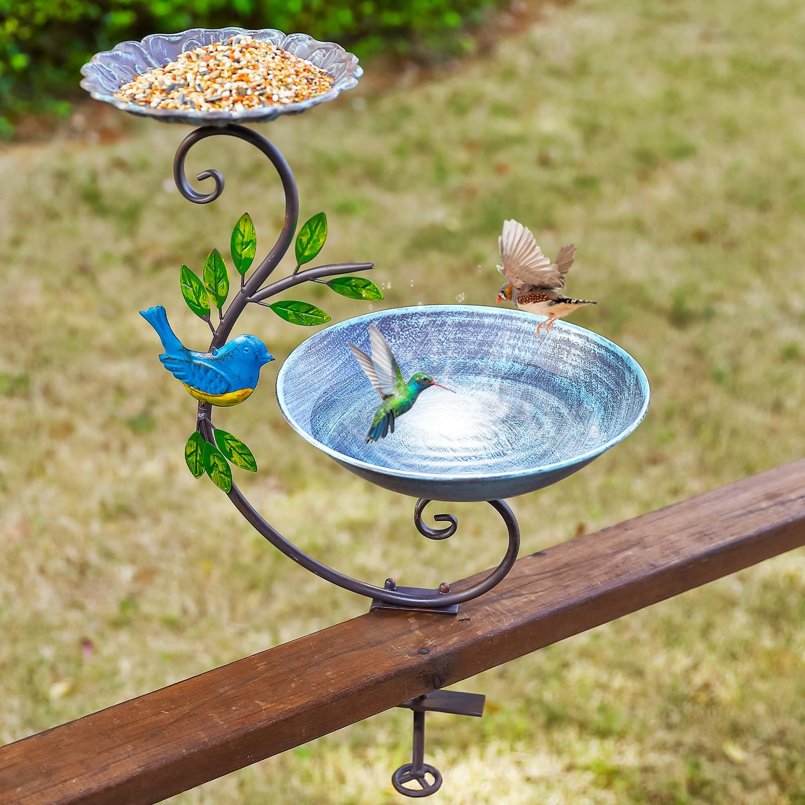 CaliDecor 2-in-1 Deck Mounted Bird Feeder and Bath