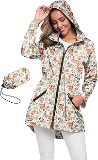 Women's Long Raincoat with Hood Outdoor Lightweight Windbreaker Rain Jacket Waterproof