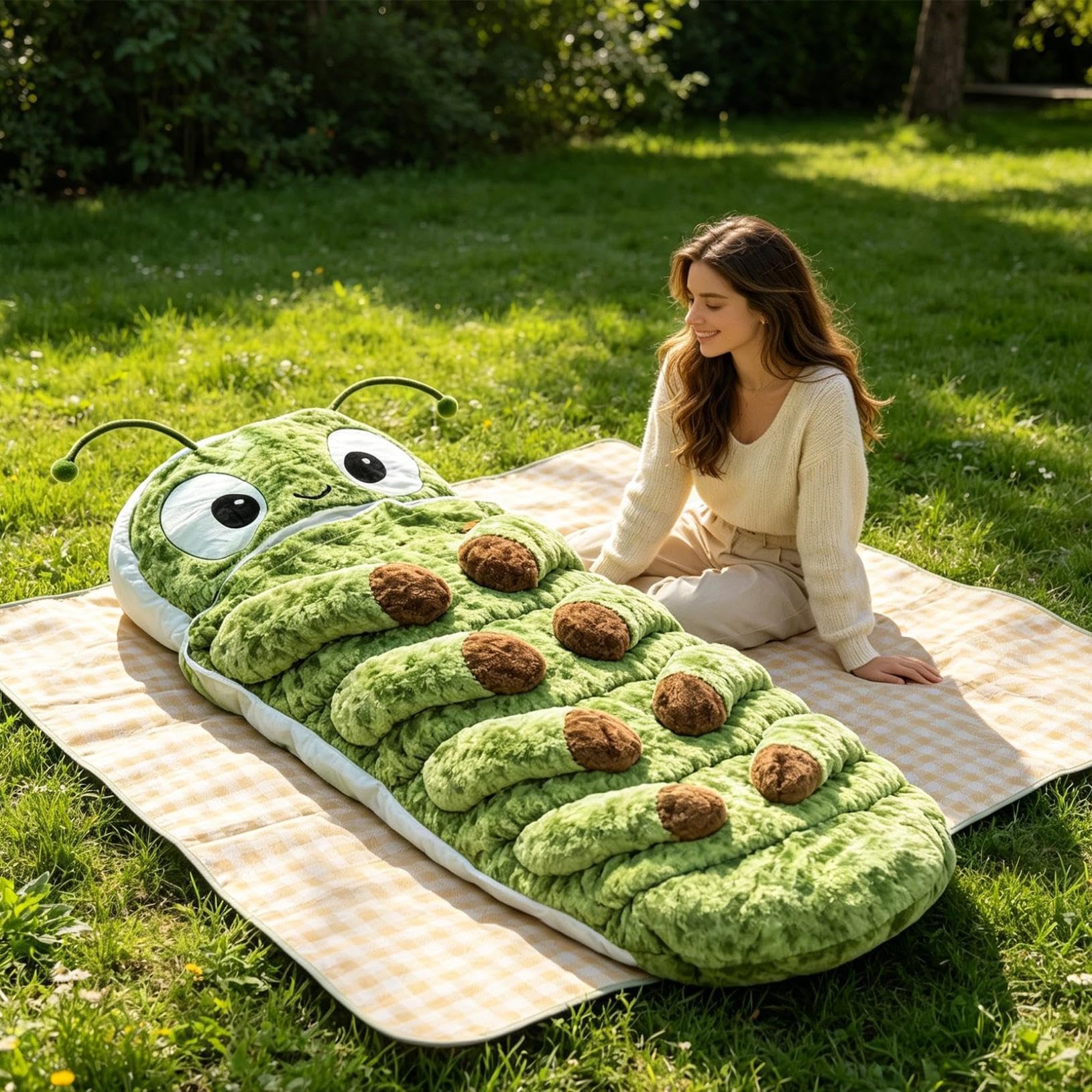 Hugging Caterpillar Schlafsack Plüsch Kokon Ganzkörperliege Indoor Nap Pod Zugkordel Umarmungssystem Lesenest Tierschlafsack Erwachsene