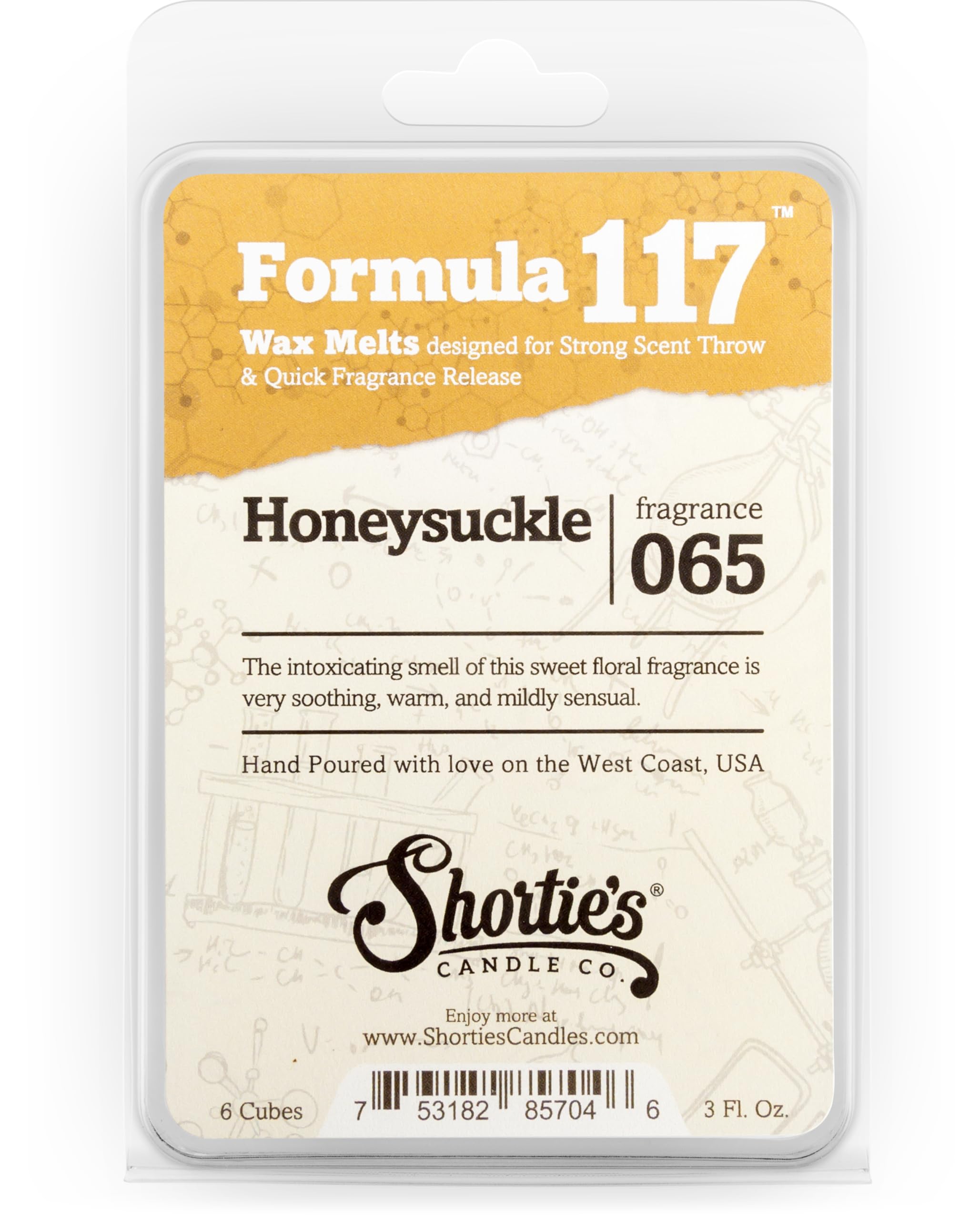 Shortie's Candle Company Pure Honeysuckle Wax Melts - Formula 117-1 Highly Scented 3 Oz. Bar - Made with Essential & Natural Oils - Flower & Floral Air Freshener Cubes Collection