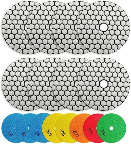 Juego de almohadillas de pulido de diamante seco, 8 piezas de 4 pulgadas (# 50* 3,100* 2,200* 1,400* 1,800* 1) para lijado de mármol de piedra de