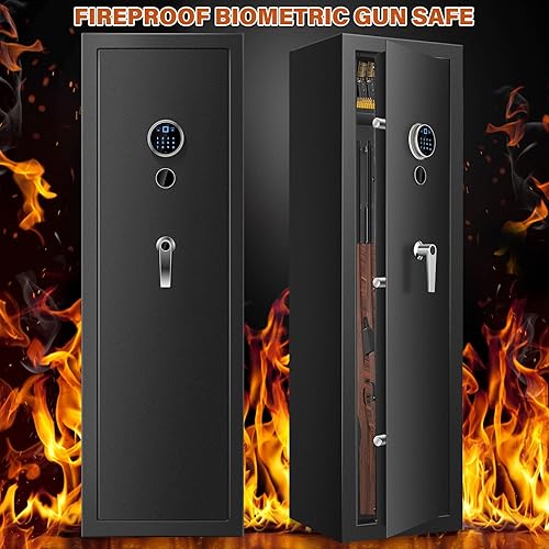 Miniatura 2 de Caja fuerte para pistola de rifle ignífuga para el hogar, resistente con 6 pistolas biométricas para rifles y escopetas, acceso rápido, caja fuerte