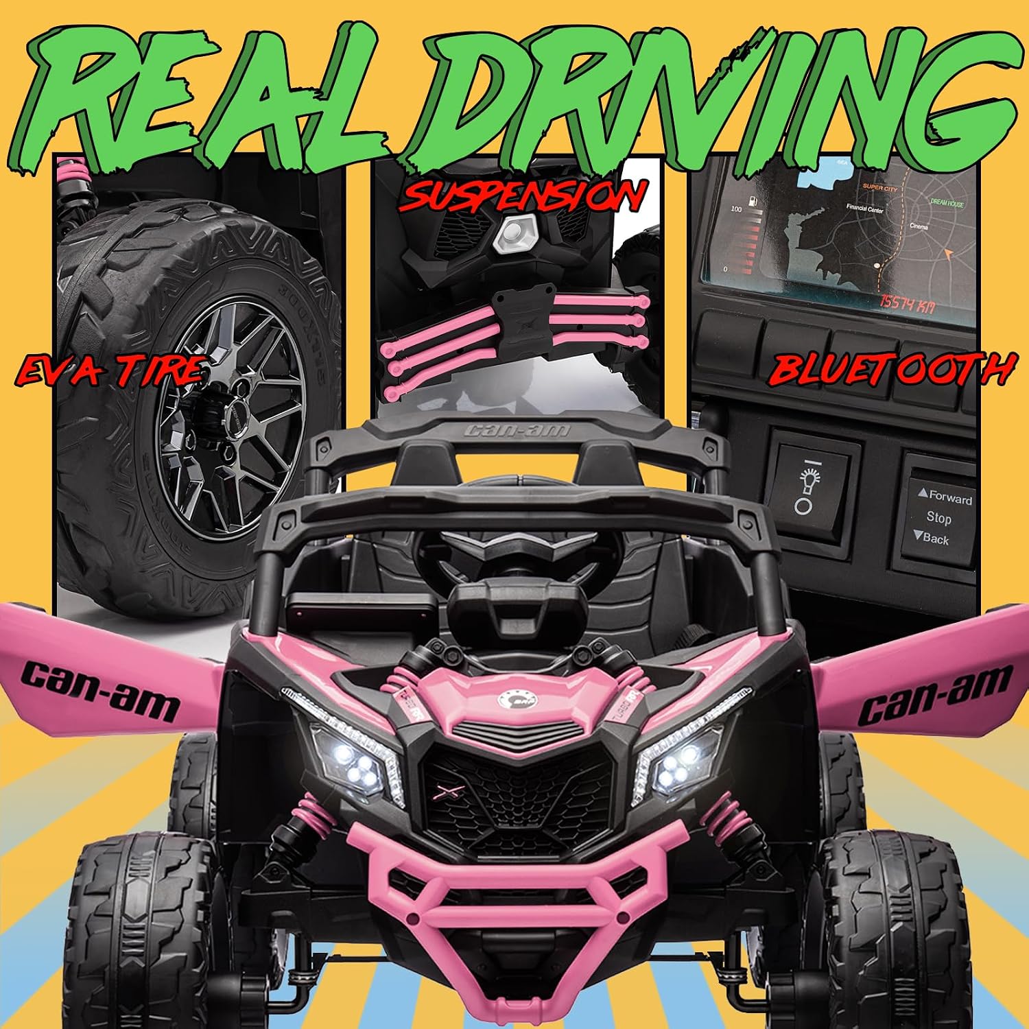 KerryYoo SU5 24V Ride on Toys for Big Kids,4x200W,2 Seater Electric Ride on UTV 4WD/2WD,EVA Rubber Tires,4x4 Shock Absorbers,Remote Control,Licensed Can-Am,Bluetooth - Pink