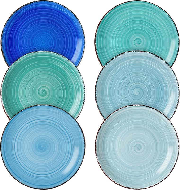 vancasso Bonita - Juego de 6 platos de ensalada azules, plato llano de cerámica de 7,5 pulgadas, apto para lavavajillas y microondas