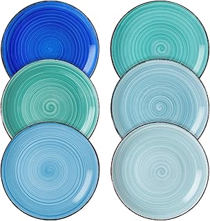 vancasso Bonita Blue Salad Plate Set of 6, 7.5 Inch Ceramic Dinner Plate, Dishwasher and Microwave Safe