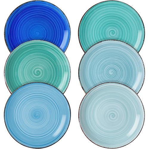 vancasso Bonita Blue Salad Plate Set of 6, 7.5 Inch Ceramic Dinner Plate, Dishwasher and Microwave Safe