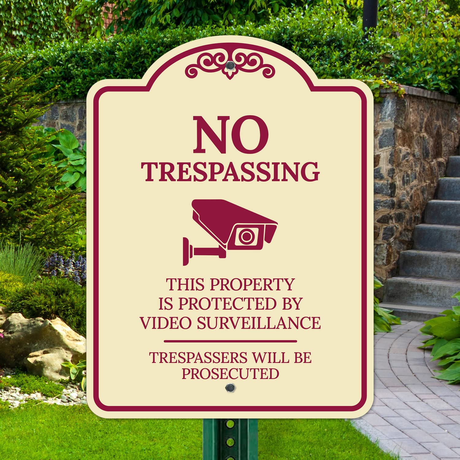 This Property is Protected by Video Surveillance Décor Sign, (SI-73454) Burgundy Light, 18x24 Inches, ACM, Fade Resistant, Made in USA