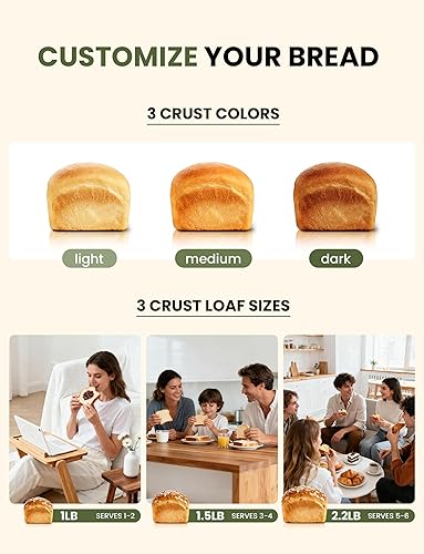 Miniatura 4 de Máquina para hacer pan, máquina de pan 16-en-1 de 2.2 LB, máquina automática para hacer pan con bandeja de cerámica antiadherente y temporizador de