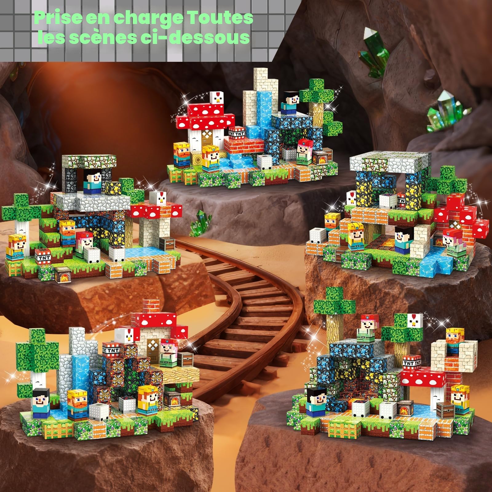 Annexfun Construction Magnétique Enfant 200 Pièces - Aventure Souterraine et Chasse au Trésor, Exploration et découverte Continues - Jeu Éducatif avec Magnetic Blocks pour Enfants 4-12 Ans