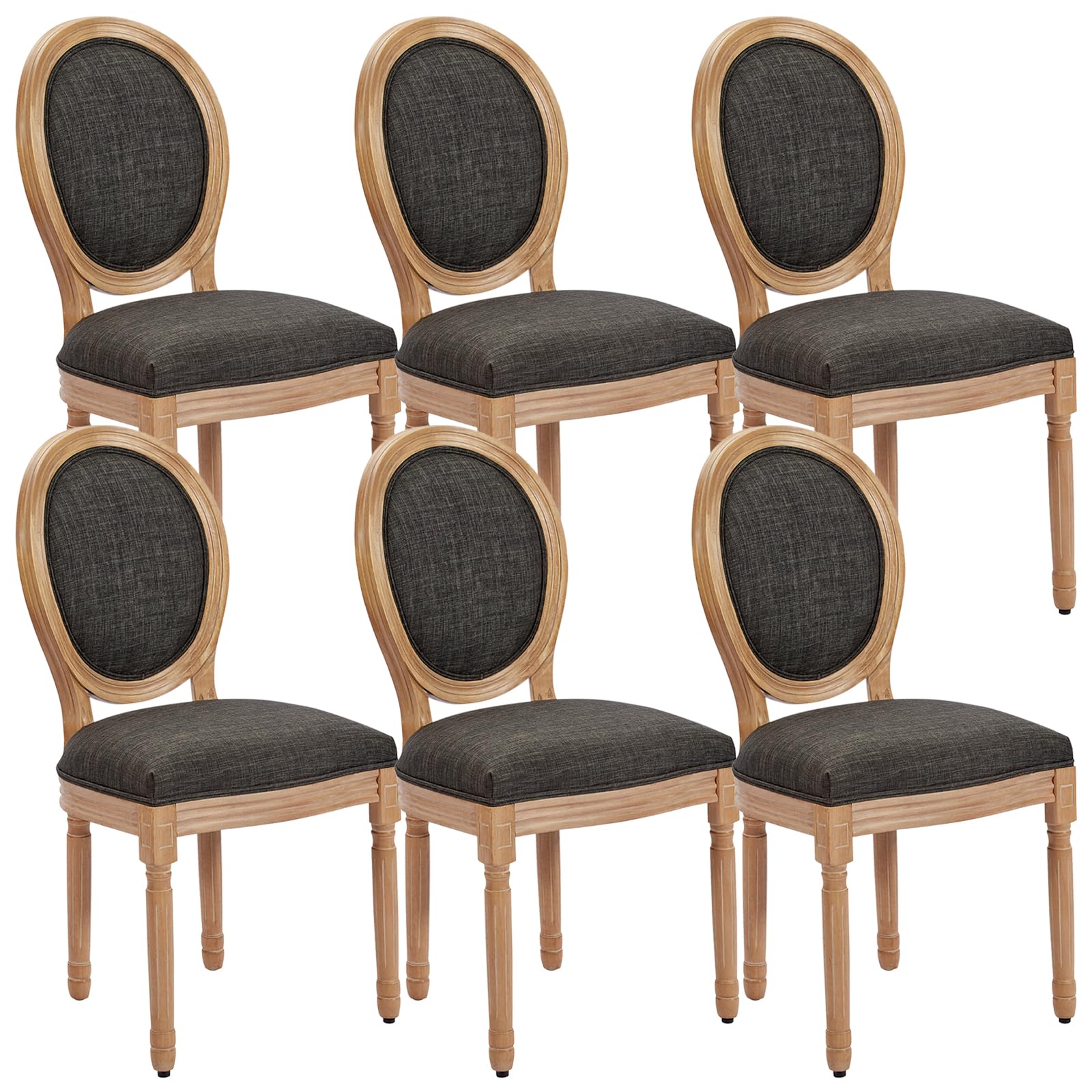 Kiztir French Country Dining Chairs Set of 6, Farmhouse Dining Room Chairs with Round Backrest, Mid Century Upholstered Dining Chairs with Solid Wood
