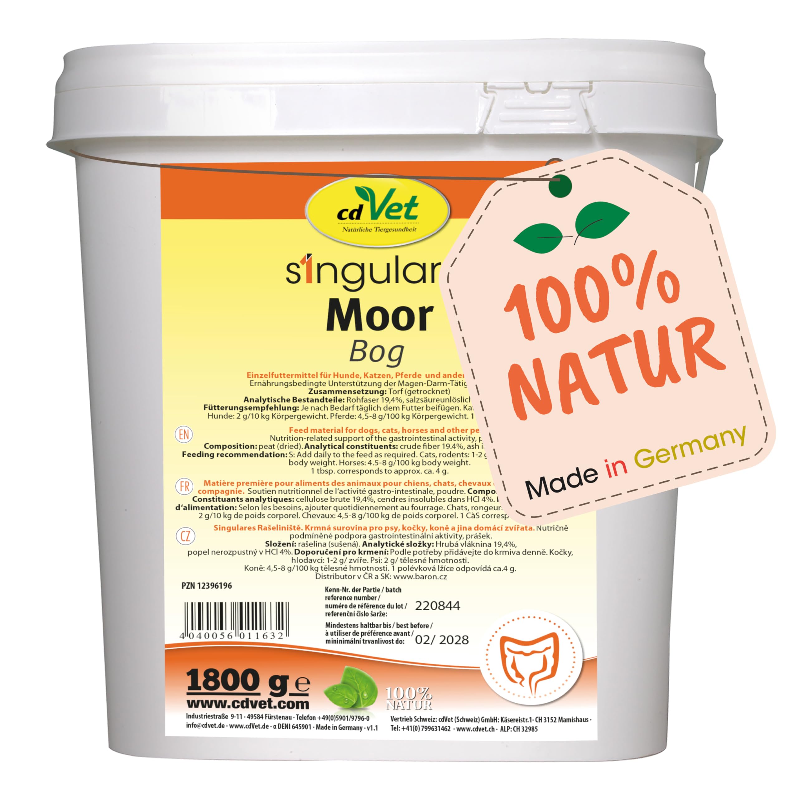 cdVet Naturprodukte Singulares Moor 1,8 kg - Hund, Katze, Pferd, Nager, Heimtiere - unterstützt Magen-Darm-Tätigkeit - reguliert Magensäurekonzentration - reich an Huminsäuren+Mineralstoffen -