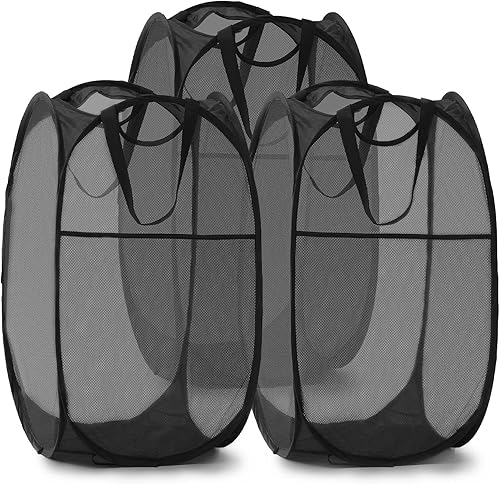 Miniatura 123 de Cesta de malla desplegable para ropa sucia con asas duraderas - Cesta plegable portátil para dormitorio, baño y viajes (azul, paquete de 3 unidades)