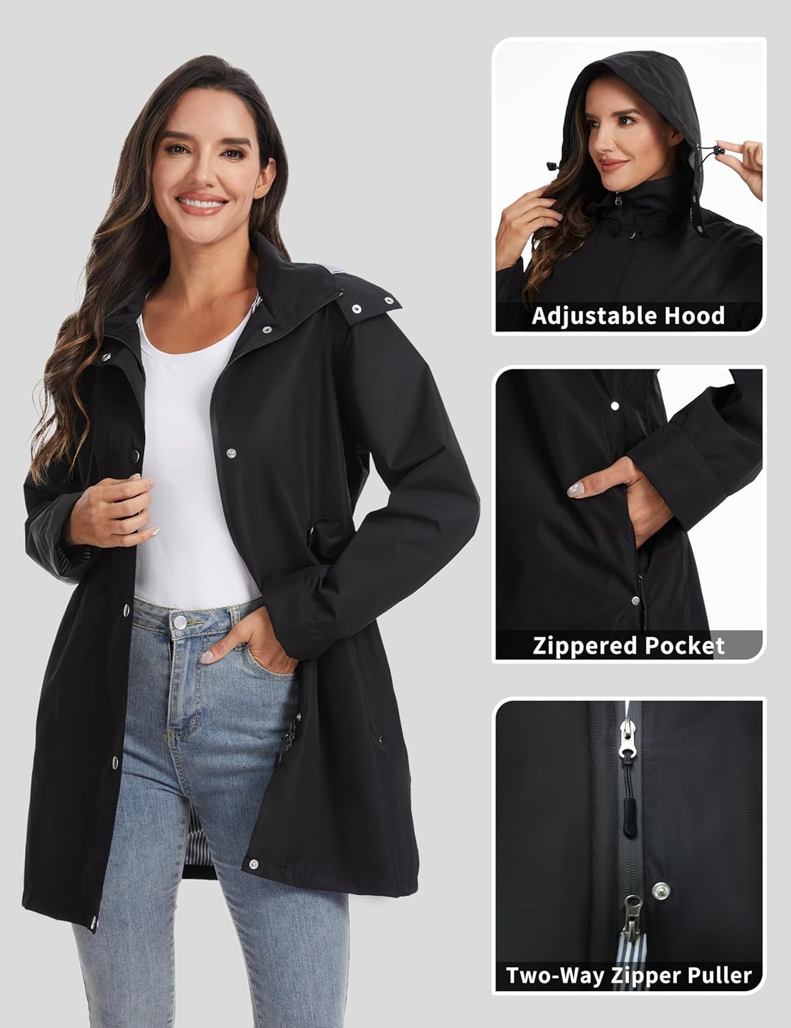 HALO RAIN Women's Long Rain Jacket Waterproof Hooded Raincoat lined Lightweight Trench Coat Outdoor Hiking Windbreaker - Image 5