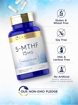Carlyle L-Methylfolate 15mg | 100 Capsules | High Potency 5-MTHF