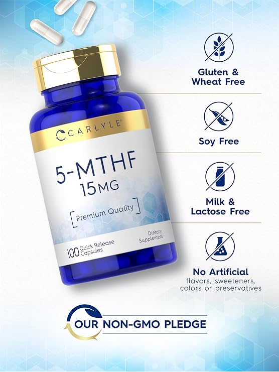 Carlyle L-Methylfolate 15mg | 100 Capsules | High Potency 5-MTHF