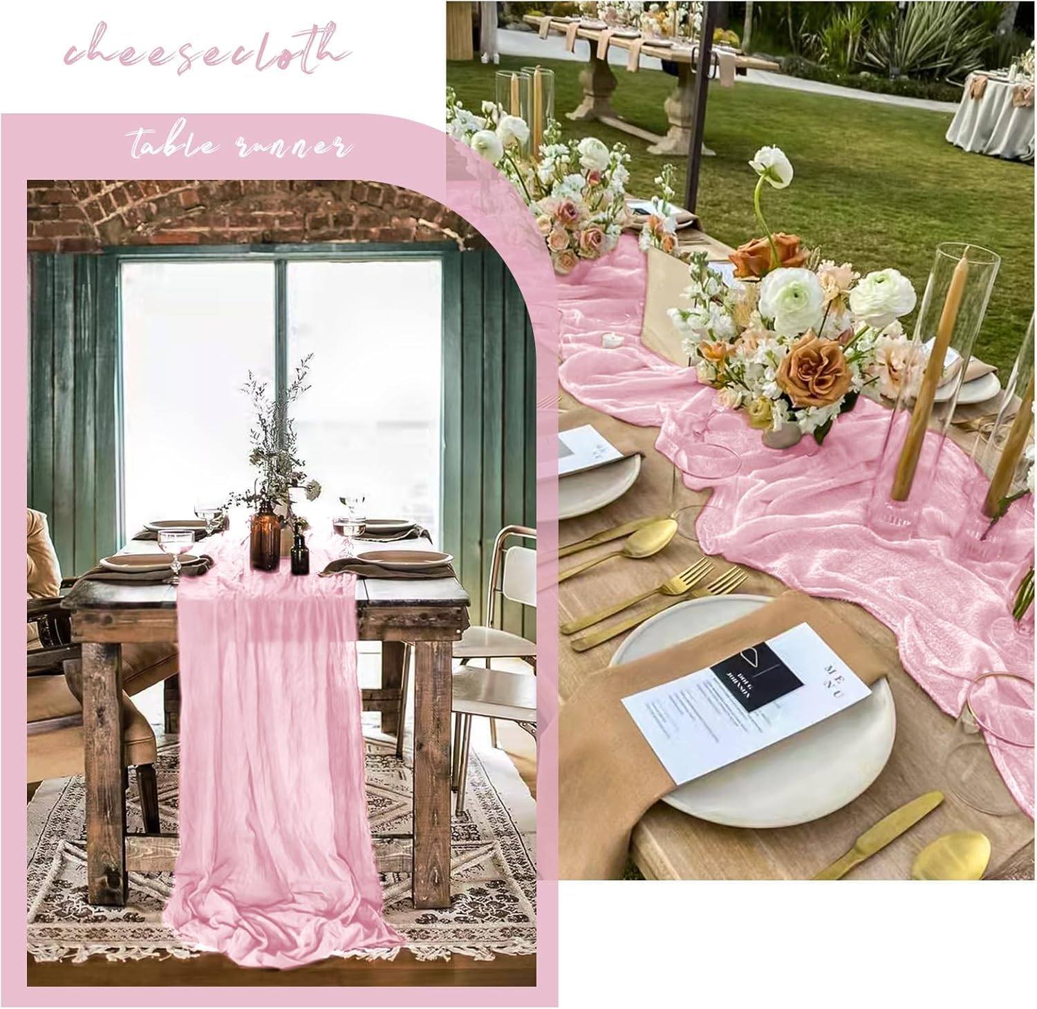 20 Pack 10Ft Cheesecloth Table Runner 20 X 120 Inch Boho Romantic Gauze Cheese Cloth Long Table Runner for Wedding Party Bridal Shower Thanksgiving Christmas Decoration (Light Pink)