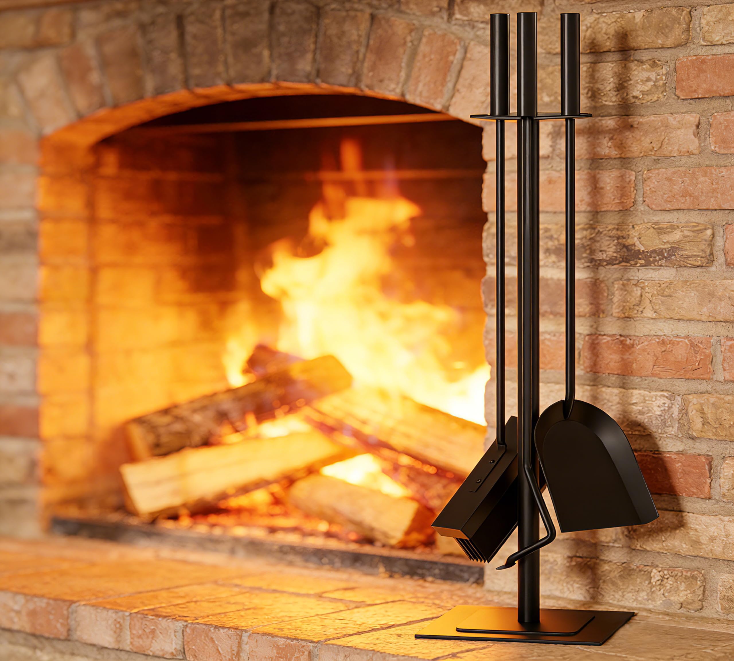 Kingson Set di 4 accessori per bruciatore di legna con spazzola, attizzatoio e pala, kit da focolare per interni 15 * 15 * 60CM